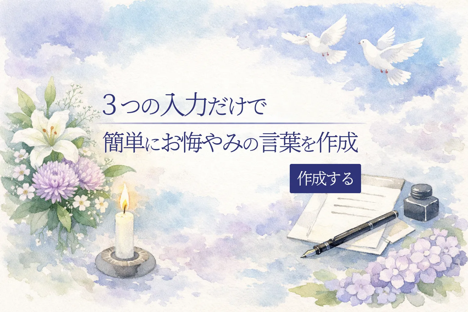 3つの入力だけで簡単にお悔やみの言葉を作成